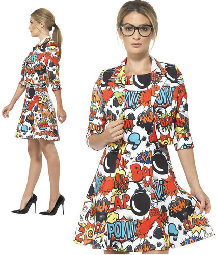 Damen comic streifen kleid - comic,